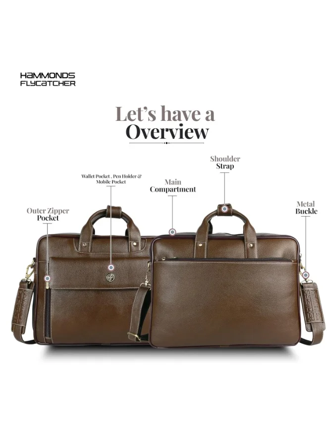 Hammonds Flycatcher  Genuine Leather Office Bag for Men, 15.6" Professional Leather Laptop Bag for Men for Office, Travel, Daily Use, Adjustable Strap & Multi Compartments-LB150 MH  | Best Price UAE